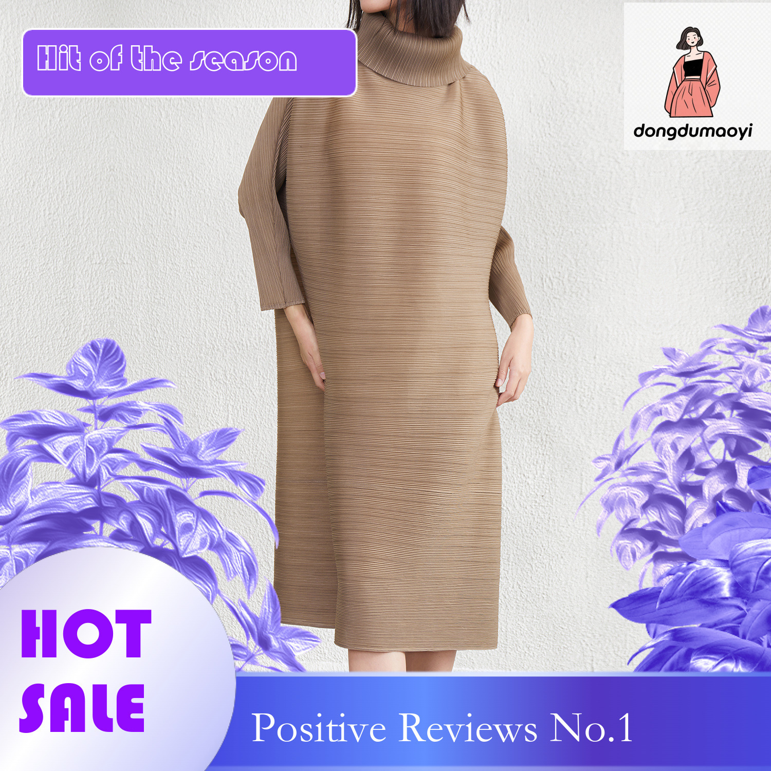 dongdumaoyi Miyake loose sleeved dress women s spring and autumn new style high end fashion temperament plus size pleated A line long skirt