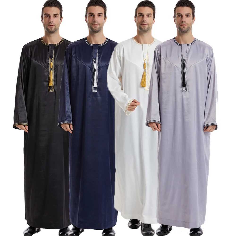 New Islamic Muslim Men Clothing Loose Jubba Thobe Abaya Front Zipper Musulmane Homme Caftan Maxi Robes Pakistan Arabia Dress X250514