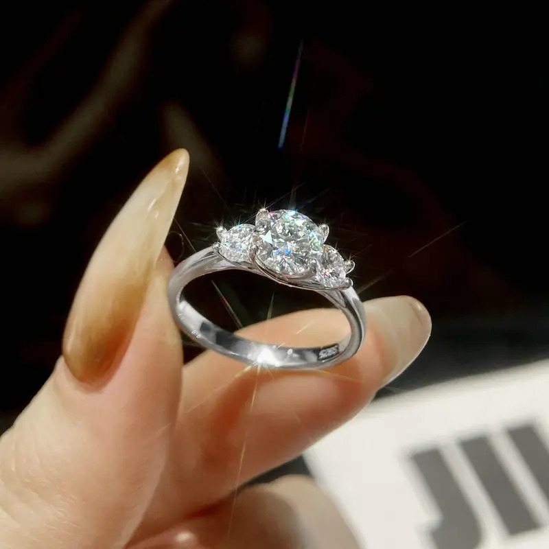 OXTAO 3 Stone Engagement Rings for Women 925 Sterling Silver Jewelry 6.5mm Wedding Rings VVS1 D Ring Jewelry 250509