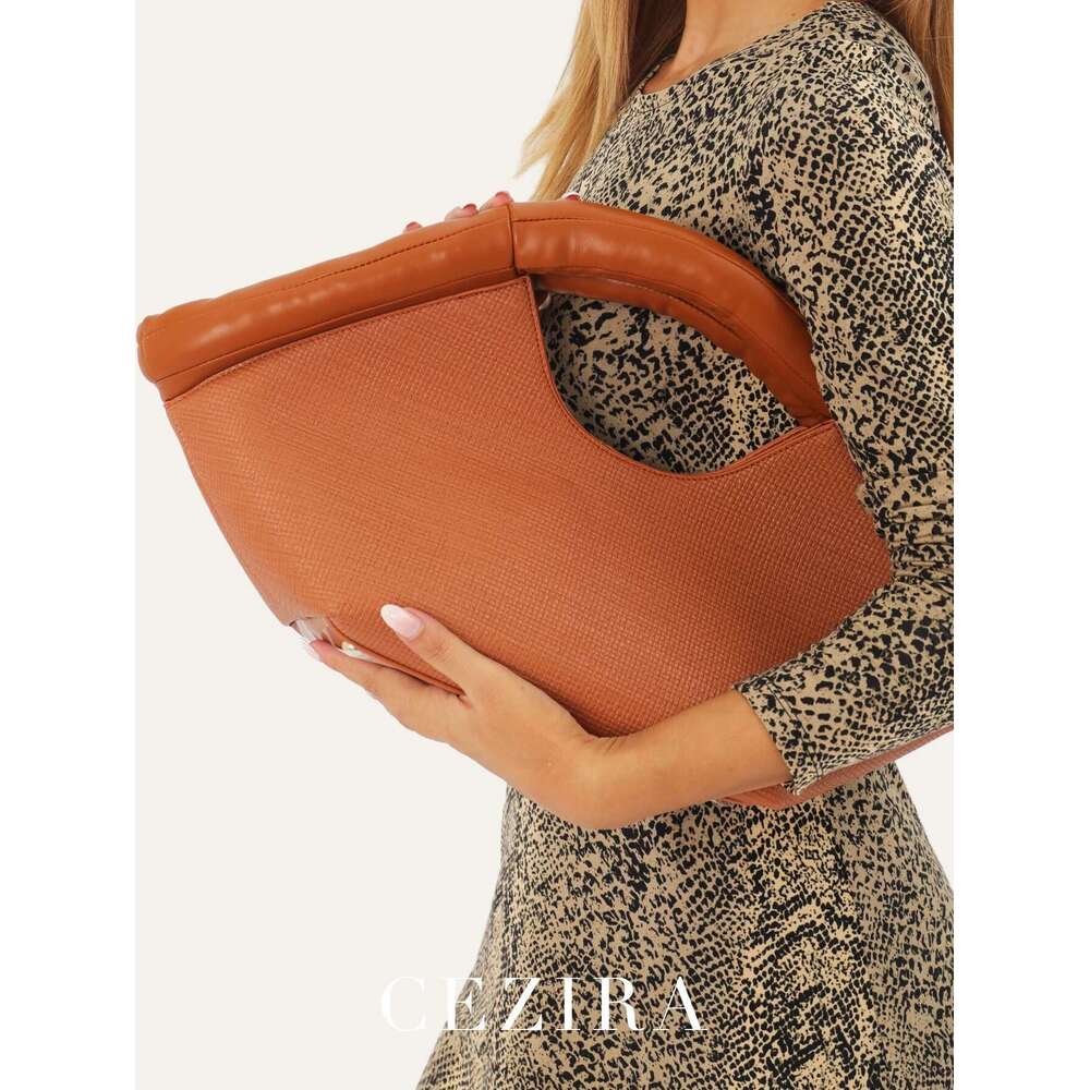 CEZIRA Niche Design Women Fashion Shoulder Handbag PU Vegan Leather Cotton Filled Handles Top-Handle Bag Large Tote Bucket Purse