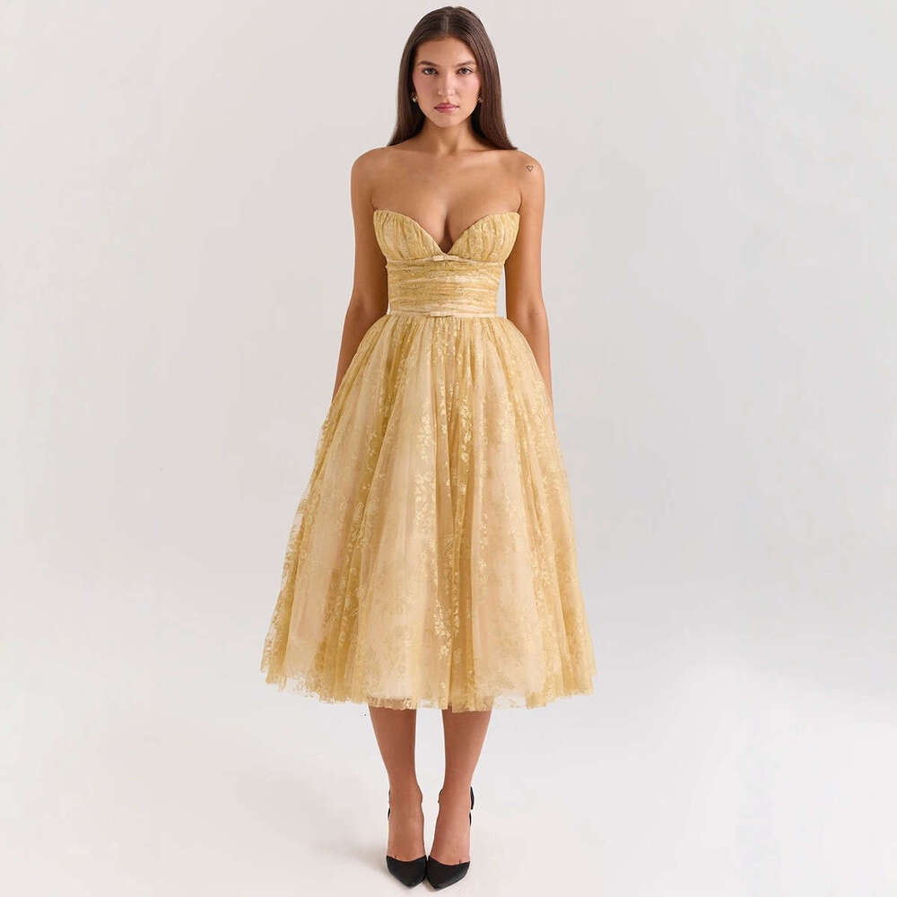 Women's Wear Spaghetti Strap Evening Dress New Style Temperament Slim Fit Slimming And Fluffy Skirt