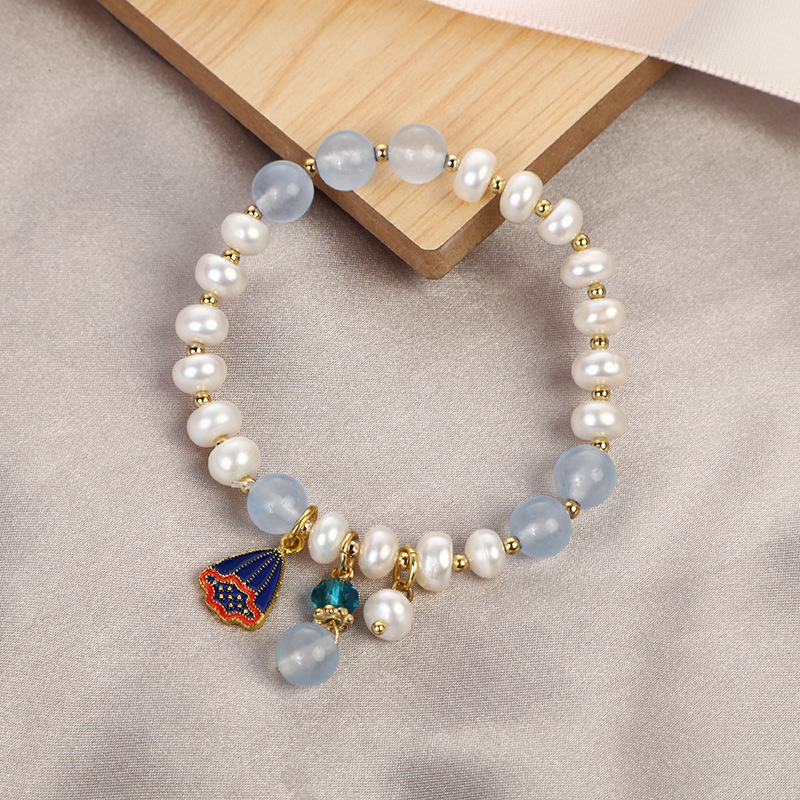 Natural Creative Small Fresh Fashion Blue Bead Baroque Crystal Freshwater Pearl Bracelet Cold Wind