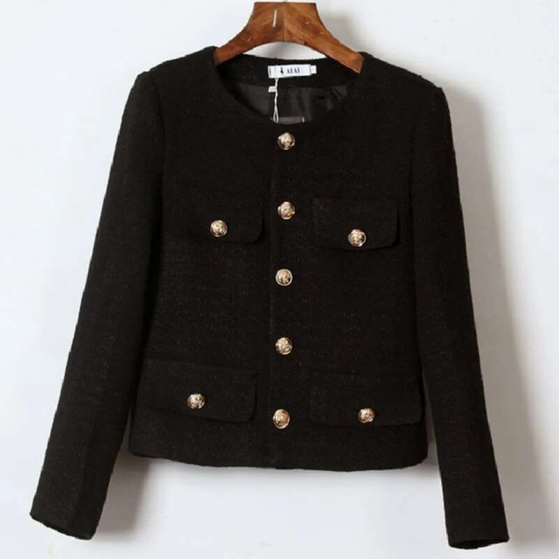 Jacket New Autumn and Winter Korean Women's Single-breasted High-quality Chic Tweed Retro Top Coat Women