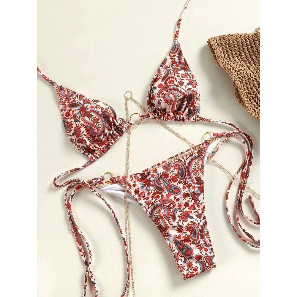 Miyouj Bathing Triangle Bikinis Printed Swimwear Women's Low Waist Swimsuit Bandage Biquini Set New Two Piece Suits