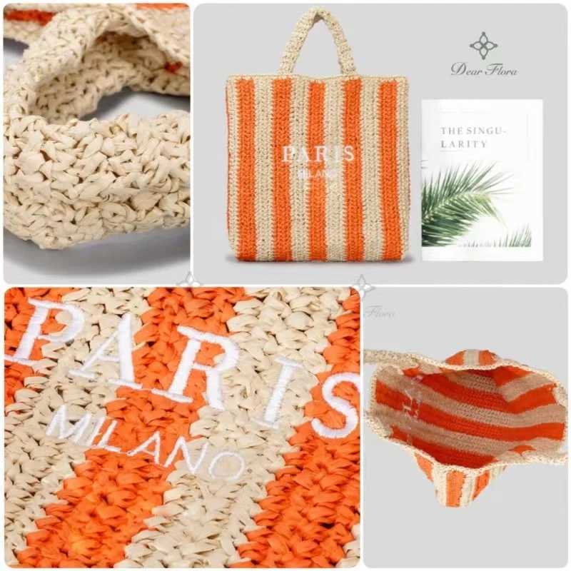 Women Colorful Stripes Fashion Straw Knitting Tote Bag Handwoven Summer Beach Travel Shoulder Bag Casual Bali Big Handbag Purses Z250514