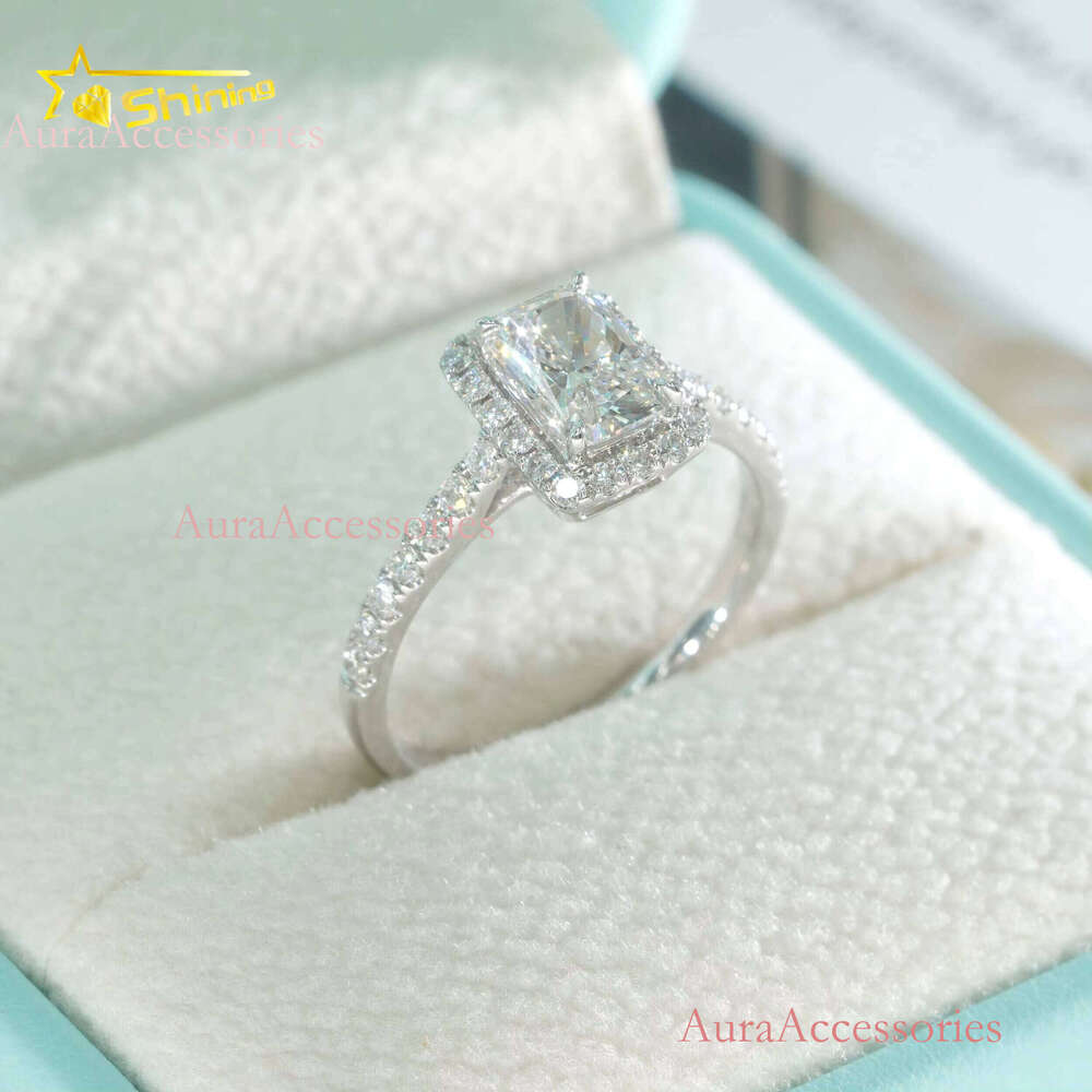 Solid Gold IGI 1.05ct Radiand Cut Lab Dia Ring Halo Engagement Wedding Rings with Certificate