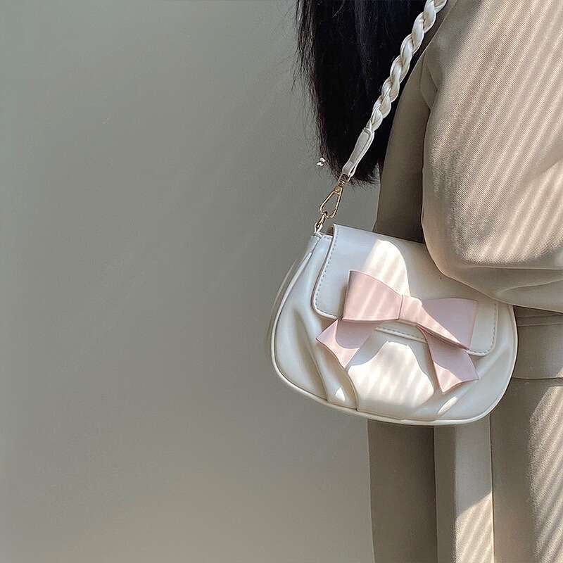 Advanced Style For Women, New Women's Bow Shaped Small Round Pleated Cloud Soft Shoulder Bag, Crossbody Bag