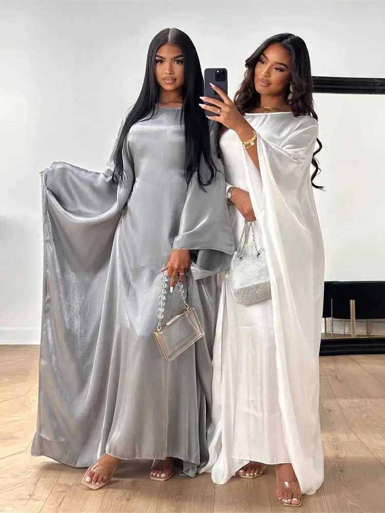 Ramadan Eid Summer Satin Batwing Abaya Dubai Women Islam Muslim Maxi Kaftan Dresses Ka Caftan Marocain Robe Femme Musulmane X250514