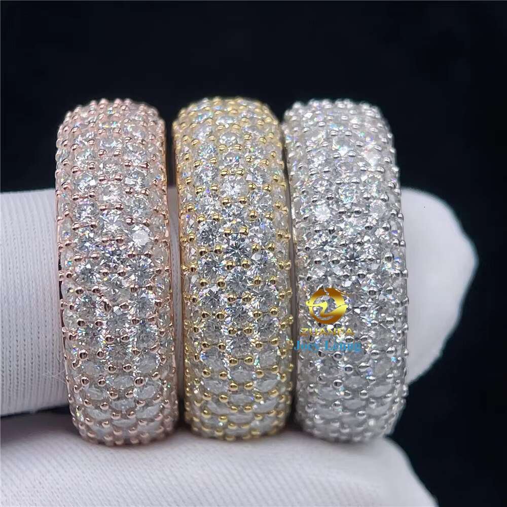 5 Rows Stone 925 Sterling Silver 14K 18K Gold Plated Iced Out Jewelry VVS Moissanite Eternity Band Rings