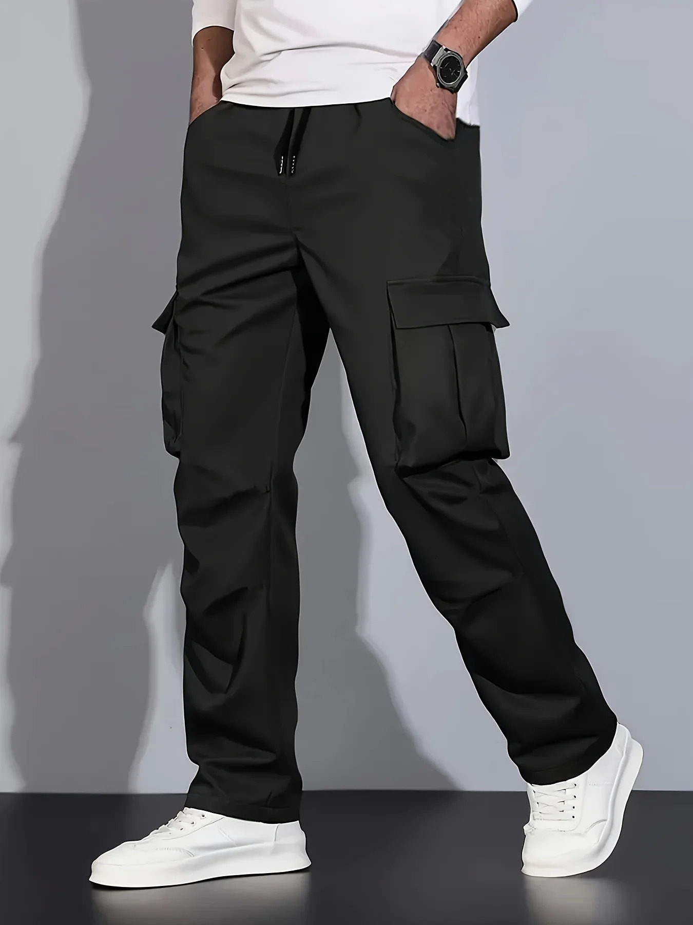 mens workwear pants European and American mens loose straight casual pants mens workwear pocket pants 250513