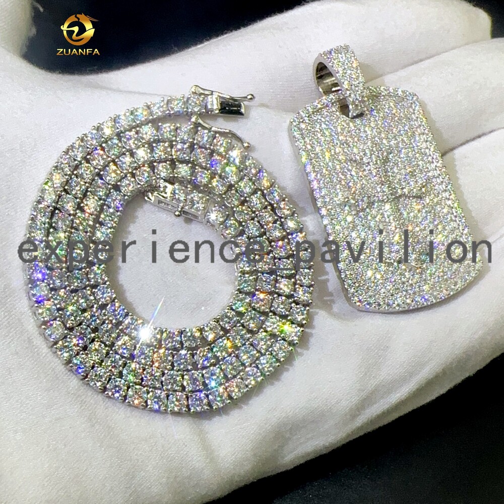 Pass Diamond Tester Lab Diamond Pendant Iced Out Jewelry Custom Cross Dog Tag 925 Silver Necklace Pendant Hip Hop
