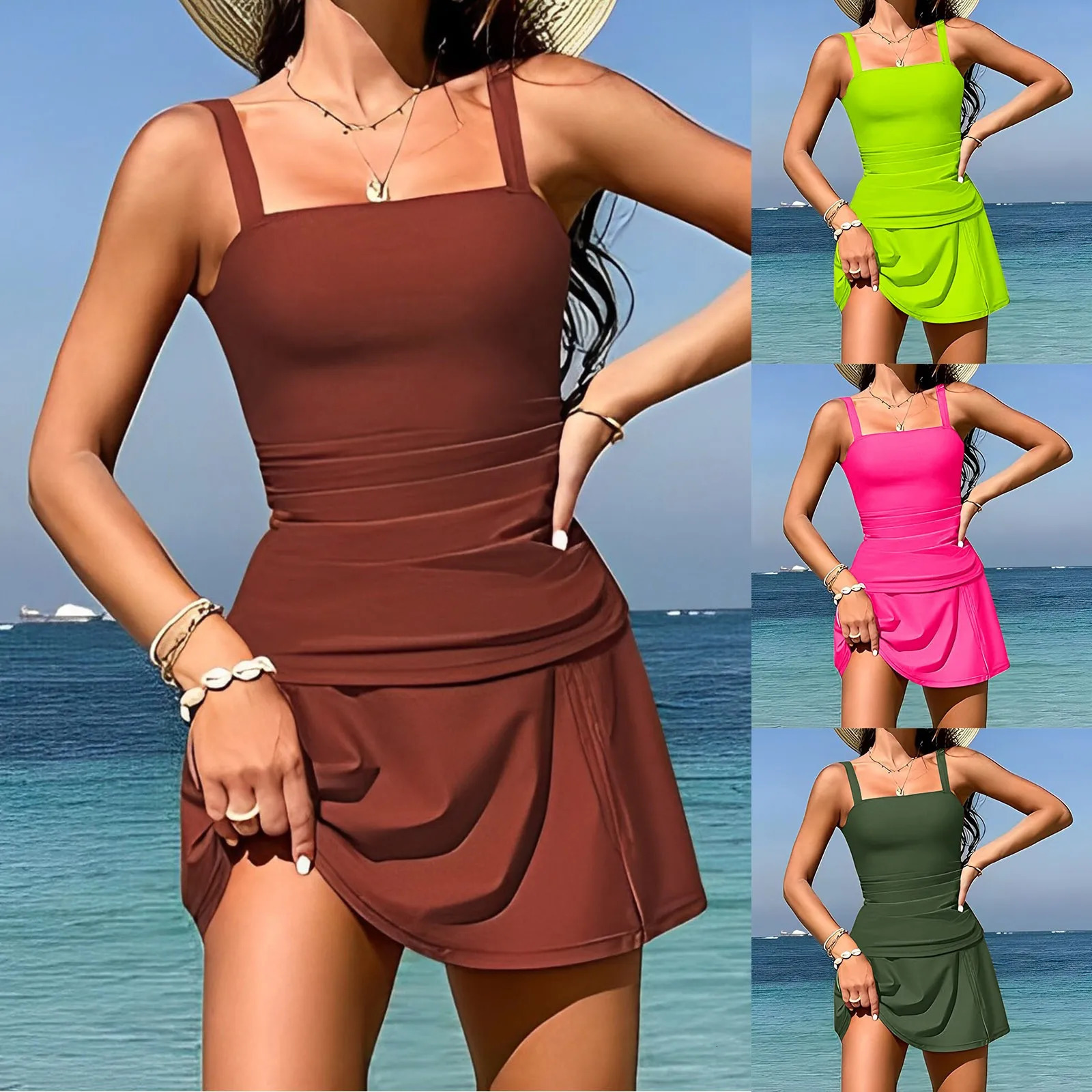 2 Piece Split Swimwear Womens Bodycon Beach Wear Tankini Tops With Skirts Summer Spaghetti Strap Sexy Plus Size Bathing Suits 250509