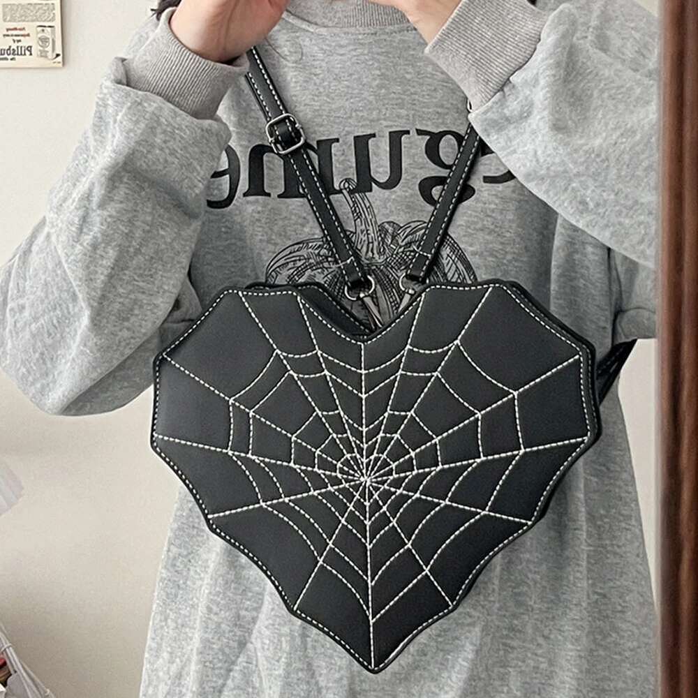 Gothic Style Shoulder Halloween Girls PU Leather Women's Backpack Cobweb Crossbody Bag Handbag Purse For Women 250515