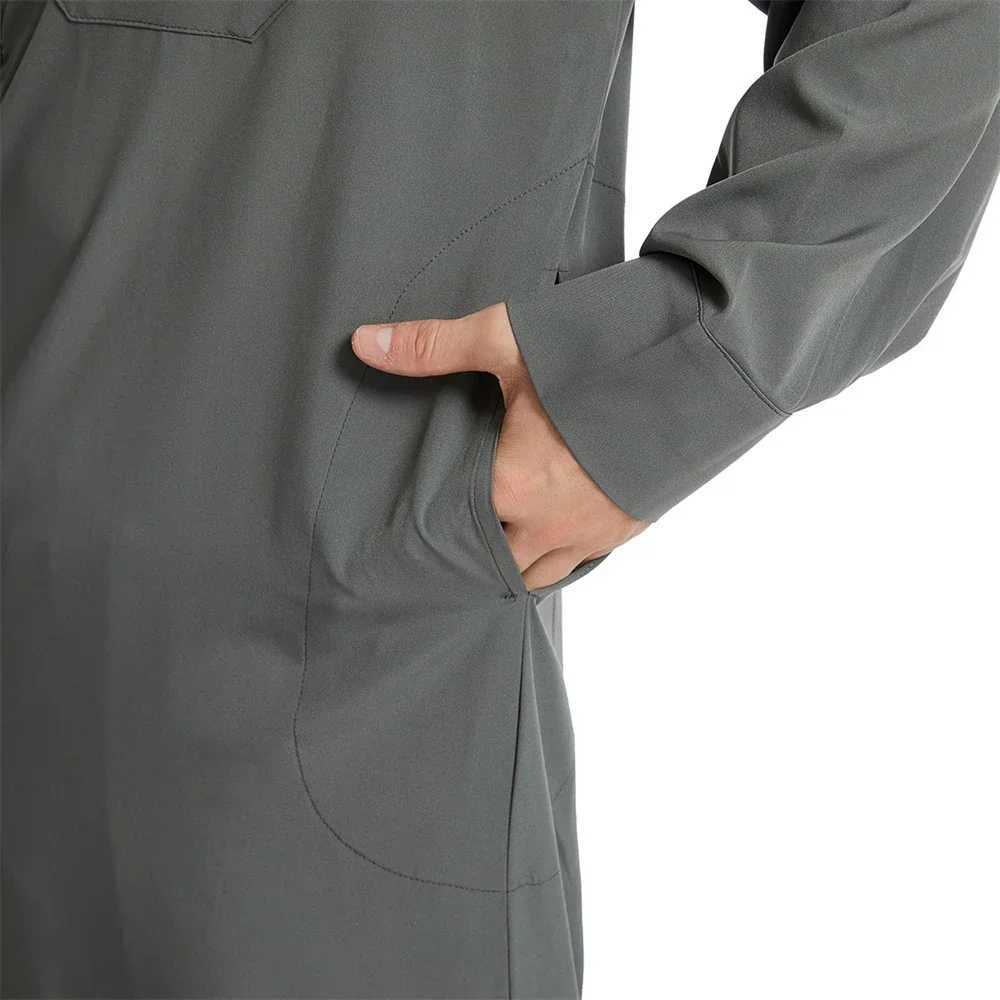 Saudi Arabic Mens Long Sleeve Lapel Collars Buttons Maxi Robe Muslim Islamic Dress Abayas Kaftan Abaya Ramadan Jubba Thobe Gown X250514