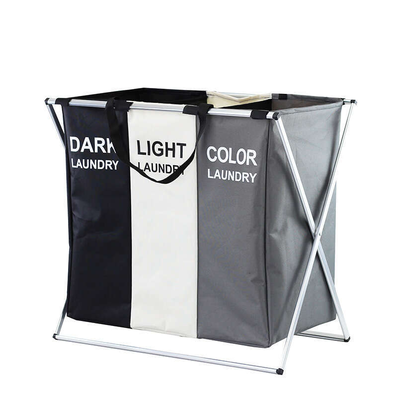 Aluminum frame foldable three grid aluminum tube storage rack Oxford cloth home dirty clothes basket