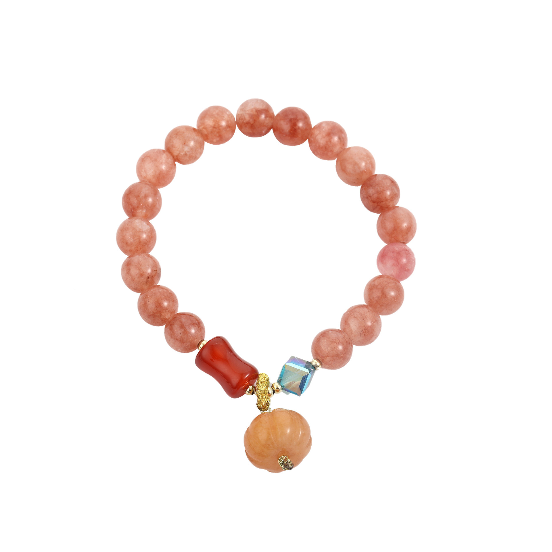 Straight Fashion Countryside Style Women's Beaded Agate Sun Stone Bracelet Simple Creative Pumpkin Pendant