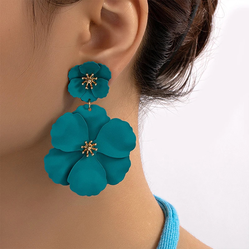 Large Metal Flower Rubber Epoxy Clip On Earrings For Women Multi Color Romantic Styles Holiday Accessories Party Gifts MQ121 250514