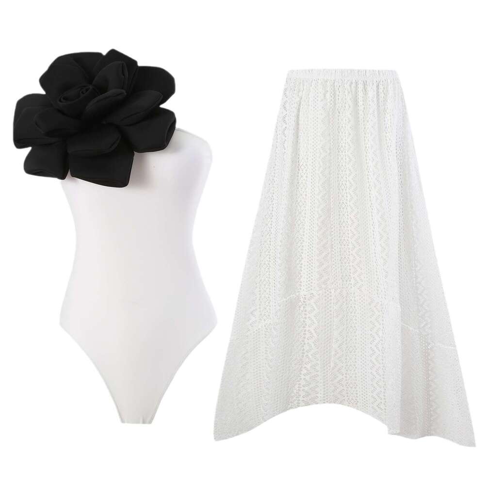 2025 European and American one-piece women's tight fitting slimming big flower niche swimsuit set chiffon long skirt new style temperament chic e