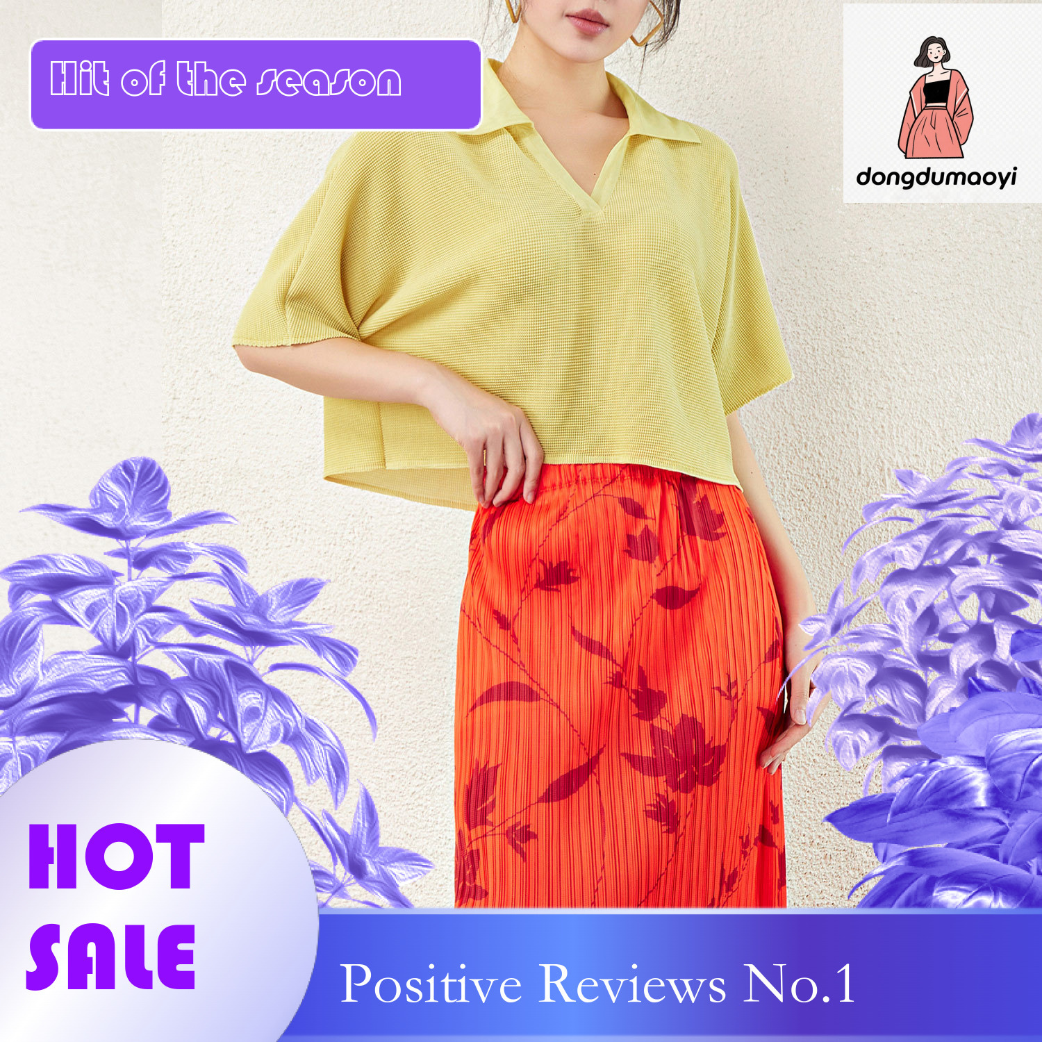 dongdumaoyi Miyake Age reducing and Western style Polo collar short pleated T-shirt for women's summer new casual versatile slimming solid color 