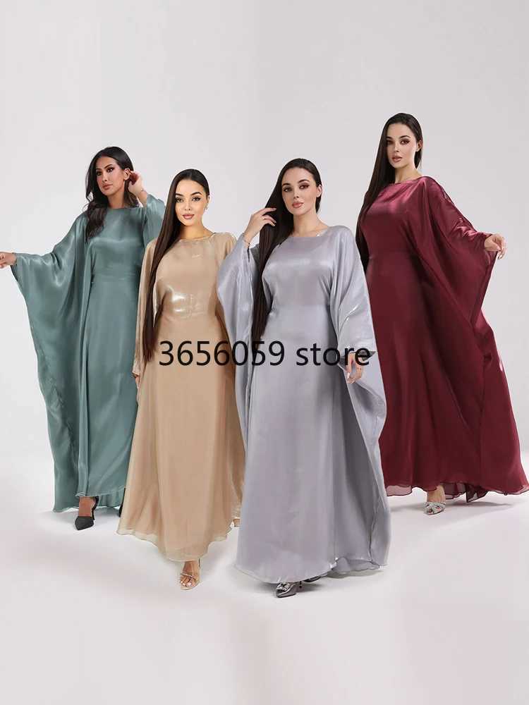 Batwing Butterfly Satin Abaya Dubai Luxury Muslim Kaftan Maxi Dress Abayas For Women Ka Robe Caftan Marocain Femme Vestidos X250514