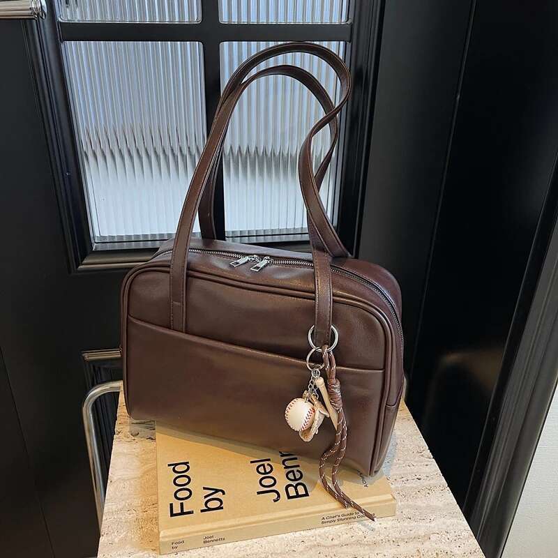 Women PU Stylish Armpit Large Capacity Fashion Underarm Bag Zip Closure With Pendants Vintage Shoulder Purse