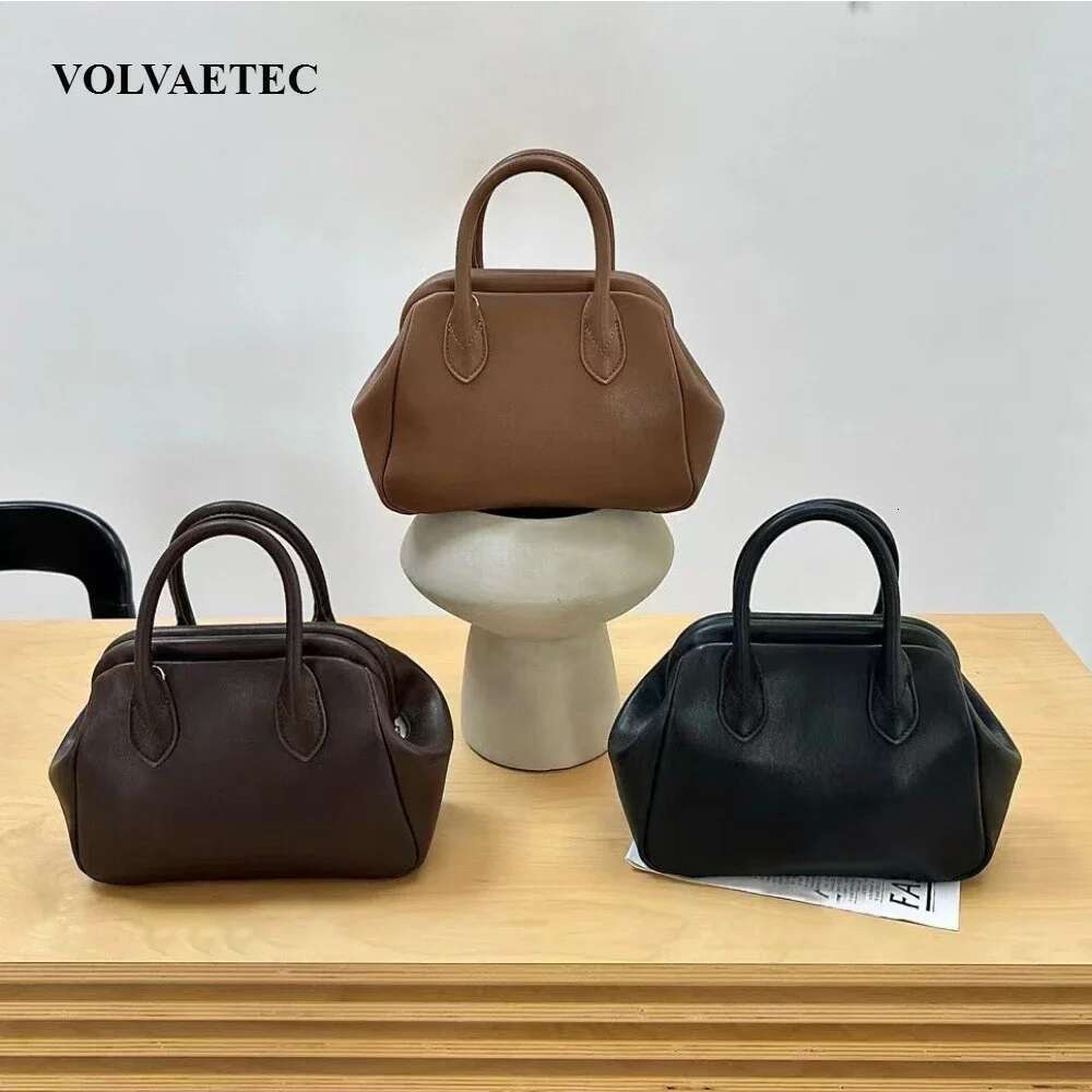 VOAETEC New Vegetable Tanned Cowhide Shell Niche Retro Leather Clip Catfish Versatile Single Shoulder Messenger Women Bag