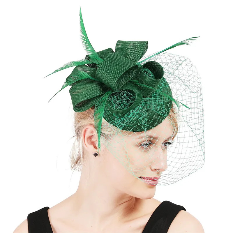 Elegant Women Chic Mesh Headwear Hoops Fascinator Hat Mesh Fancy Feather Hair Accessories Chapeau Cap Party Dinner Headpiece 250513