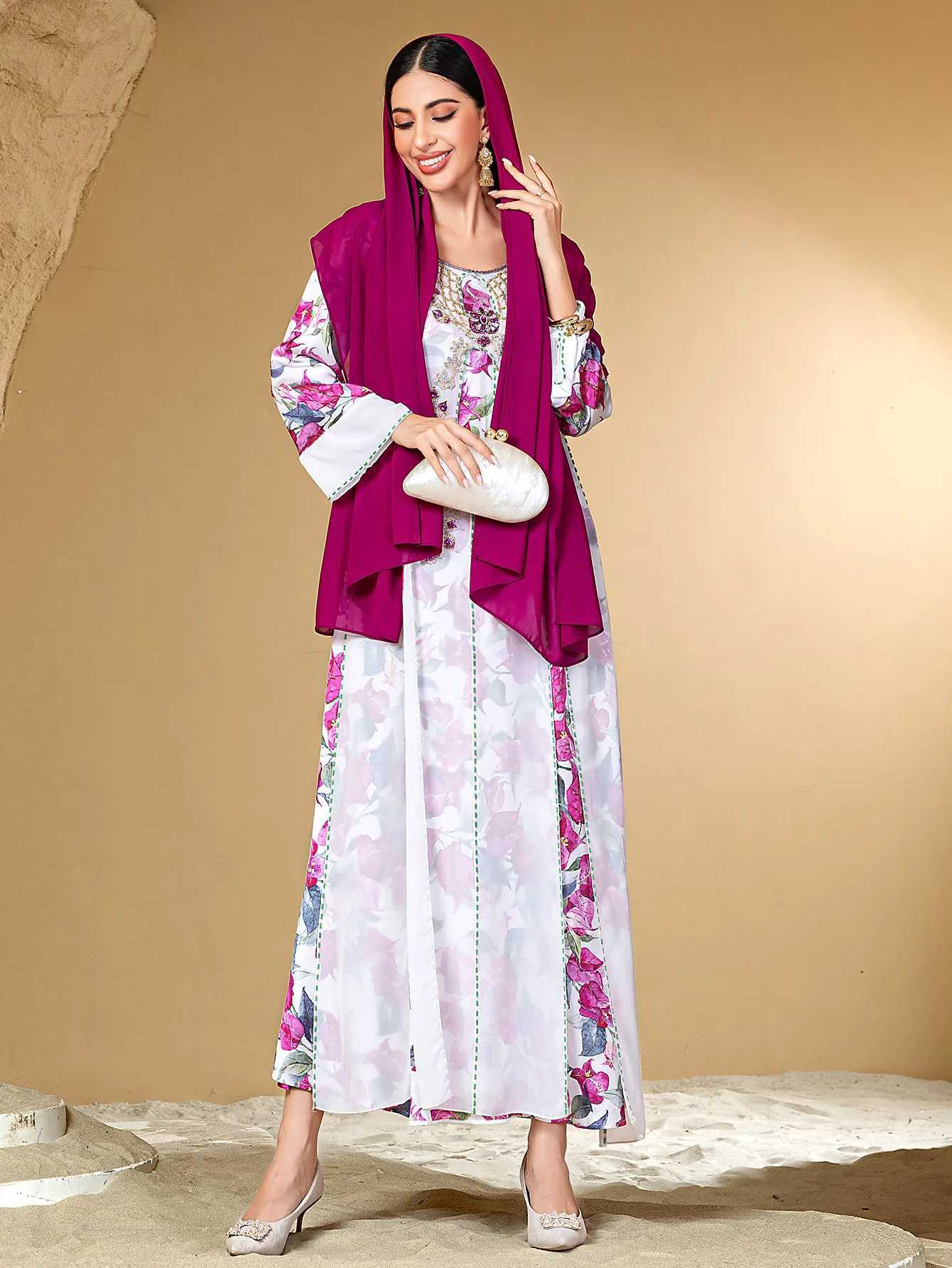 Ramadan Diamonds Abaya Dubai Kaftan Women Muslim Hijab Dress Print Jalabiya Caftan Marocain Femme Robe Eid Djellaba Vestidos New X250514