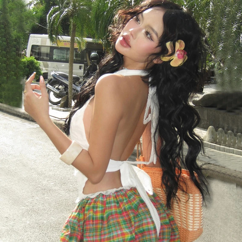 WhereMery Casual Sexy Stripe Print Mini Skirts Temperament Summer Women Beach Sunshine Skirt Fashion Elasticity Short Dress 250514