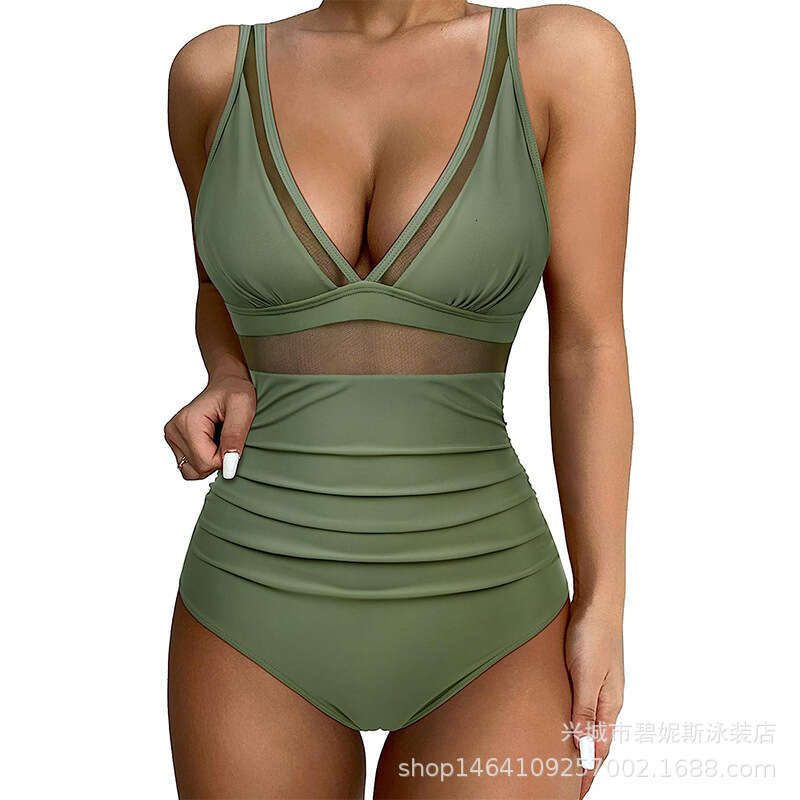 New European American high waisted one-piece women's tight fitting and sexy hollow out popular swimsuit, 2025 new casual fashion trend clothing