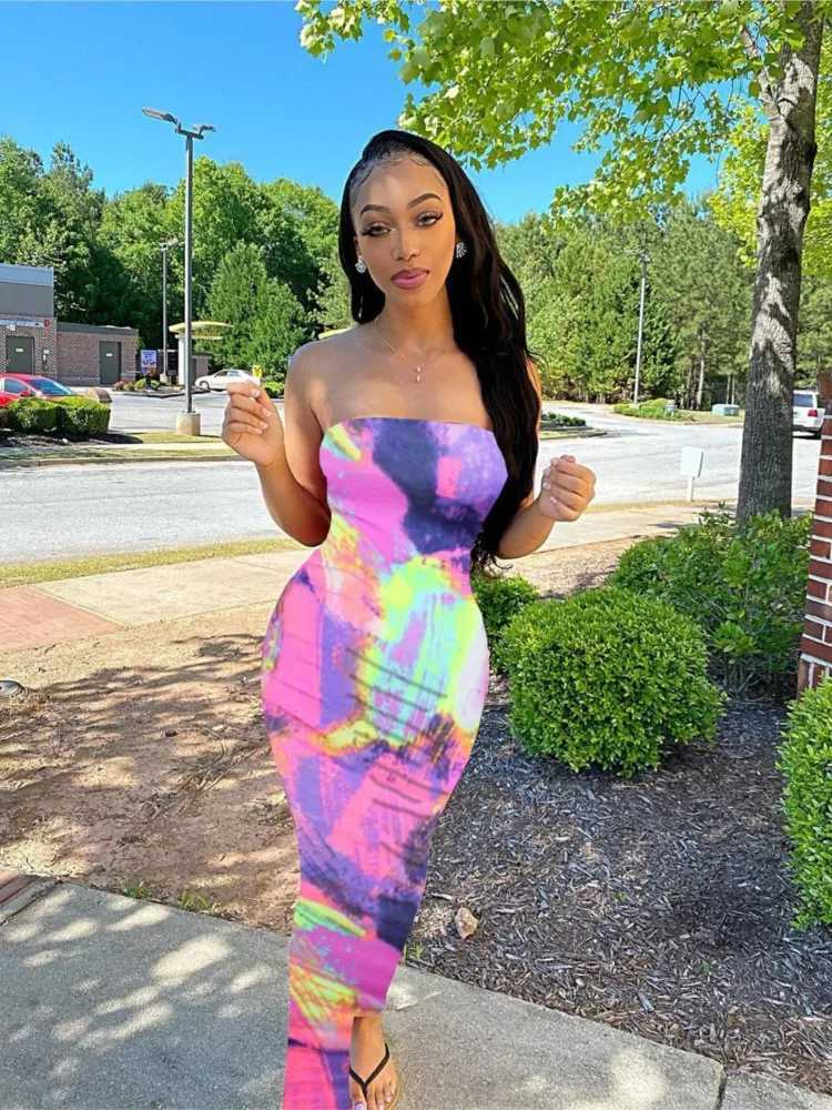 Spring And Summer Dresses For Women Chest Wrap Printed Off Shoulder Bandage Slim Sexy Long Dress 2023 New Fashion party MsChuhXJ250514
