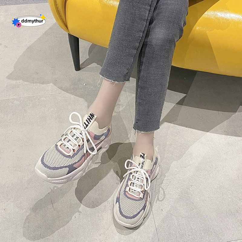 Flyknit sneakers for spring 2023, lightweight mesh, soft sole, casual, non slip, odor proof, breathable women's shoes ddmythur
