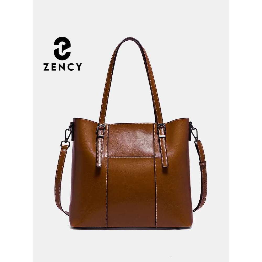 Zency High Quality Women's Genuine Leather Tote Lady Designer Cowhide Shoulder Large Capacity OL Handbag Shopper Bag