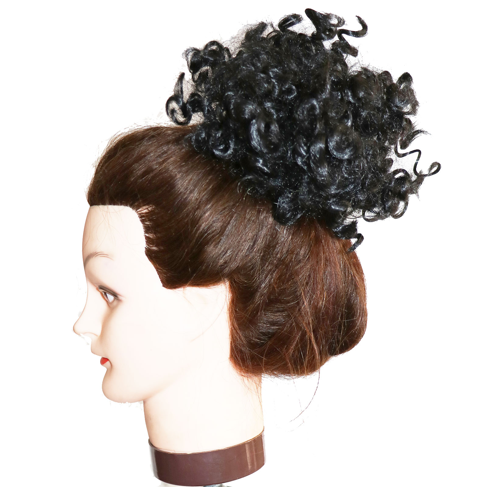 Pure Color Afro Puff Drawstring Ponytail Bun with Bangs-Heat Resistant Synthetic Kinky Curly Ponytail Updo Hair Extensions with Two Clips, Curly Women