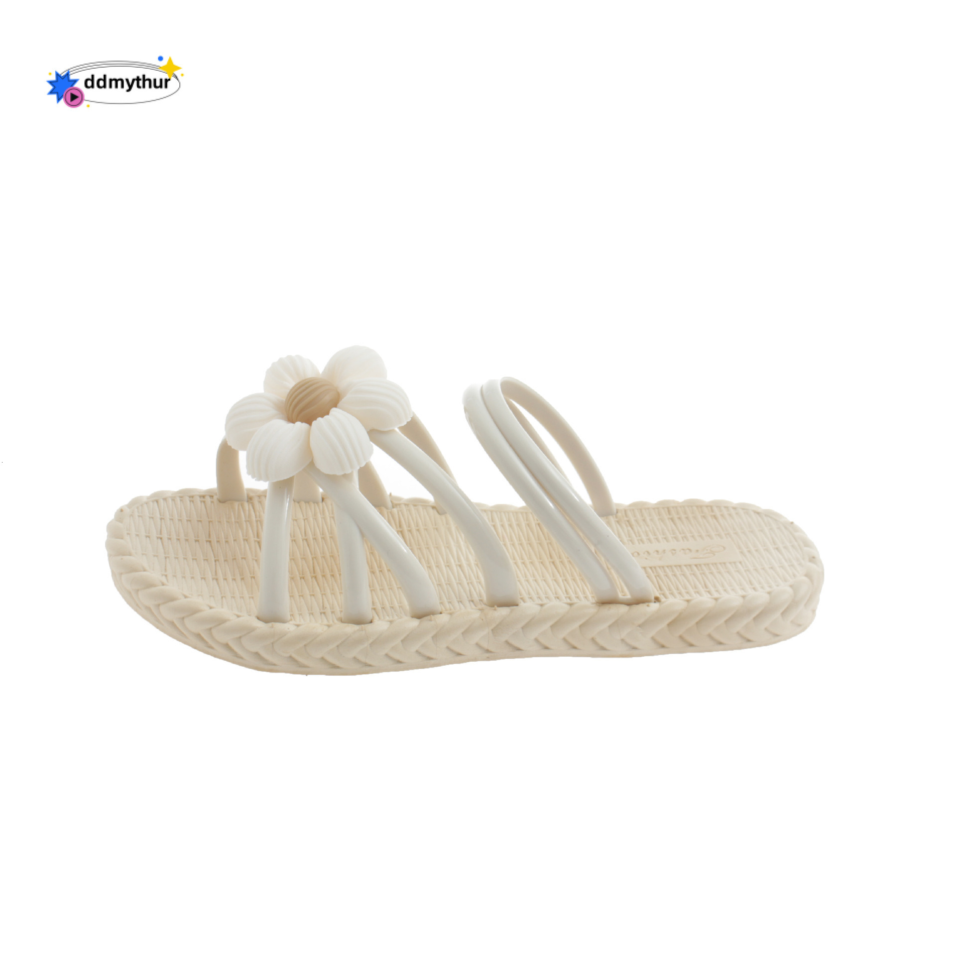 New Fashionable Flower Women's Summer Grass Weaving Slippers Ethnic Style Roman Beach One Line Drag Two Shoes Sandals ddmythur