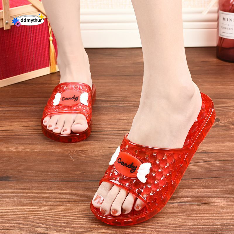 foot friendly Princess Crystal Transparent Middle Heel and Bathing Household Non slip Thick Sole Cool Slippers for Women ddmythur