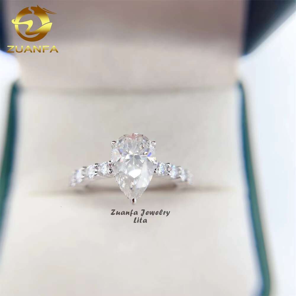 Factory Direct 925 Sterling Silver Women Wedding Rings Pear Cut 7*11mm 3ct Moissanite Engagement Ring