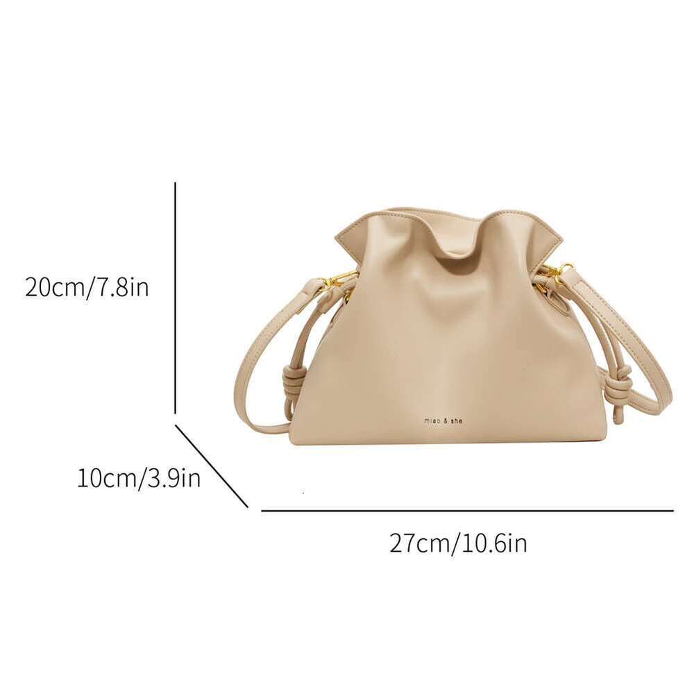Soft PU Leather Female Small Shoulder Pleated Cloud With Drawstring Solid Bucket Ladies Simple Chic Hobo Bag Satchel