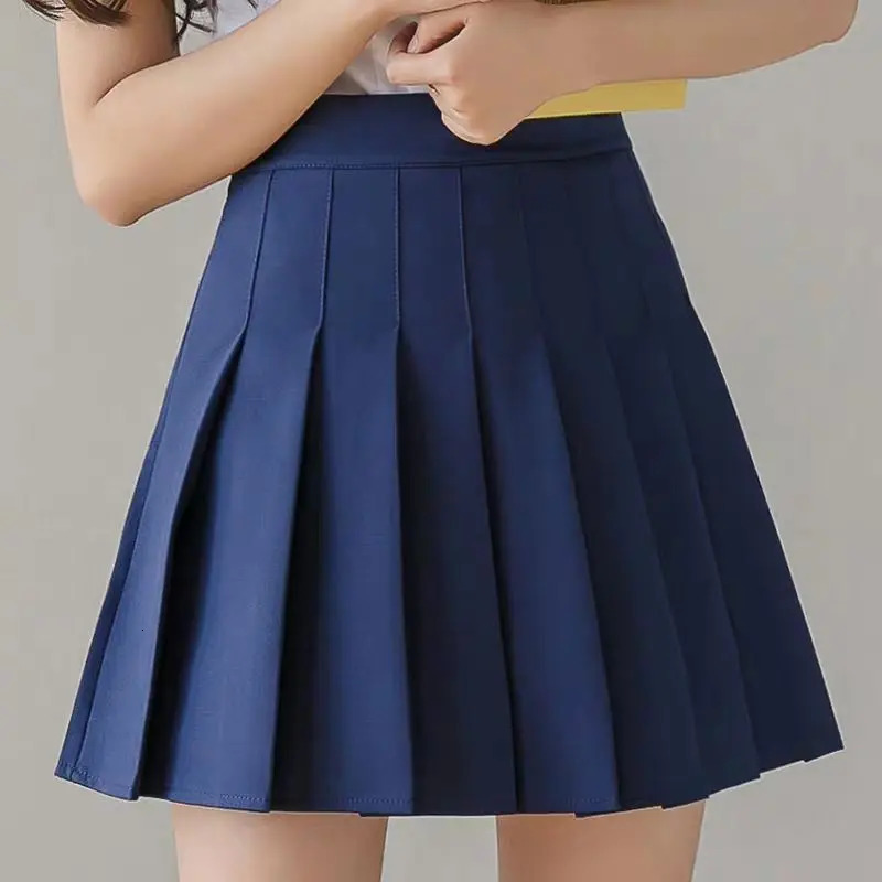 Preppy Style Women Pleated Skirt High Waist ALine Mini School Girl JK Uniform Skater Black Plus Size 250514