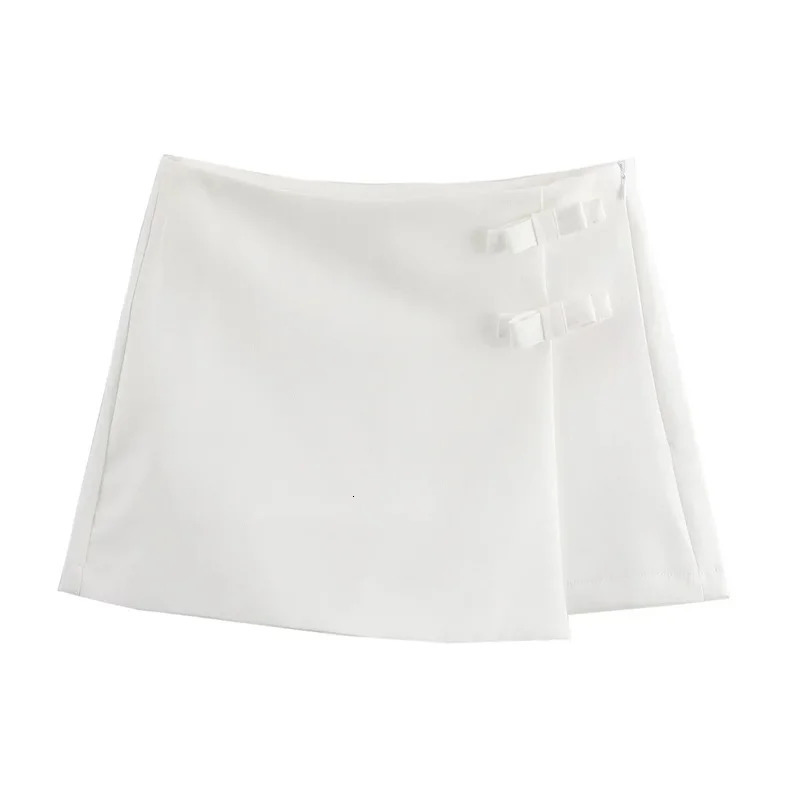 TRAF Pink White Mini Skirt Woman Fashion Bow Skort For Women Summer Slit Short Split High Waist Shorts 250514
