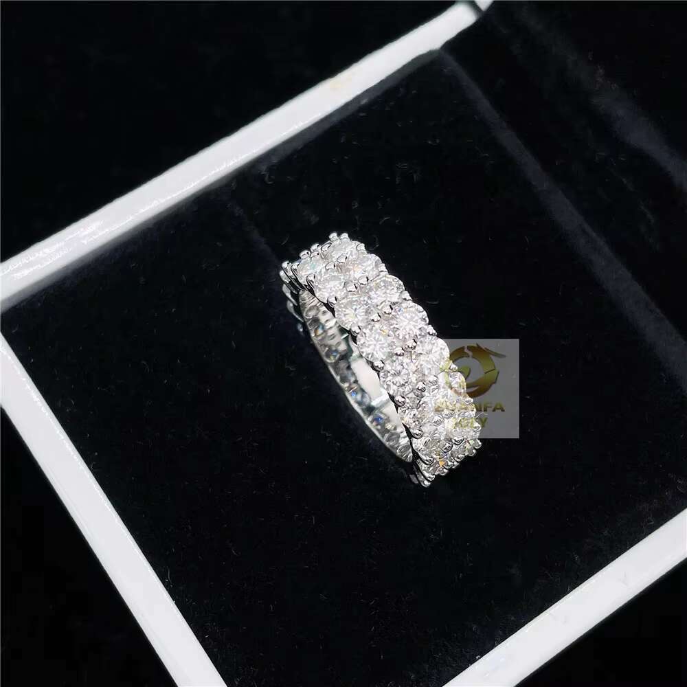 Ready to Ship Iced Out Jewelry Gold Filled 925 Sterling Silver VVS Moissanite Diamond Eternity Band Rings