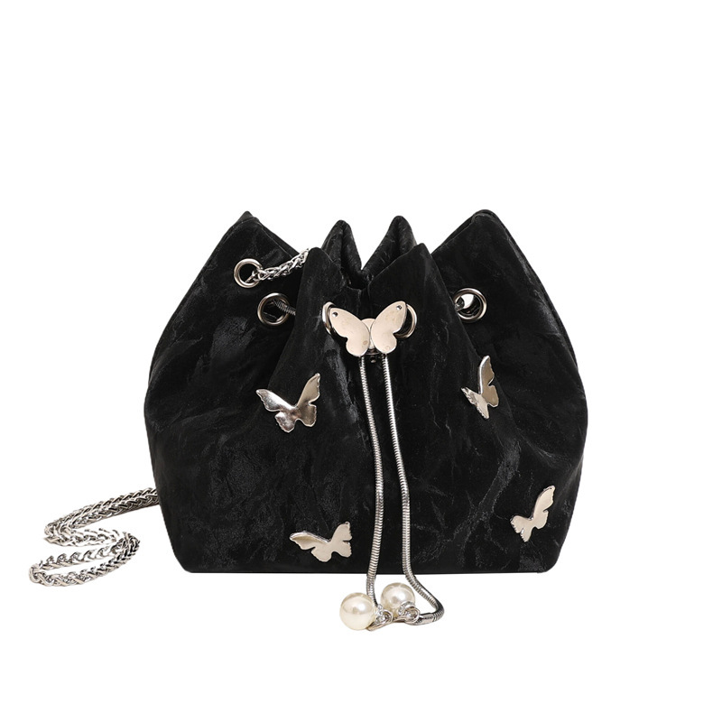 Free Delivery Designer Bag Niche Design Pleated Drawstring Butterfly Shoulder Crossbody 2025 Autumn New Style High End Versatile Chain Bucket Luxury B