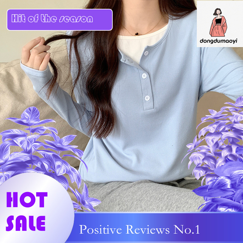 dongdumaoyi Fake two t-shirts, small breasted long sleeves, early autumn design sense, niche contrasting color top, inner bottom layer, women's c