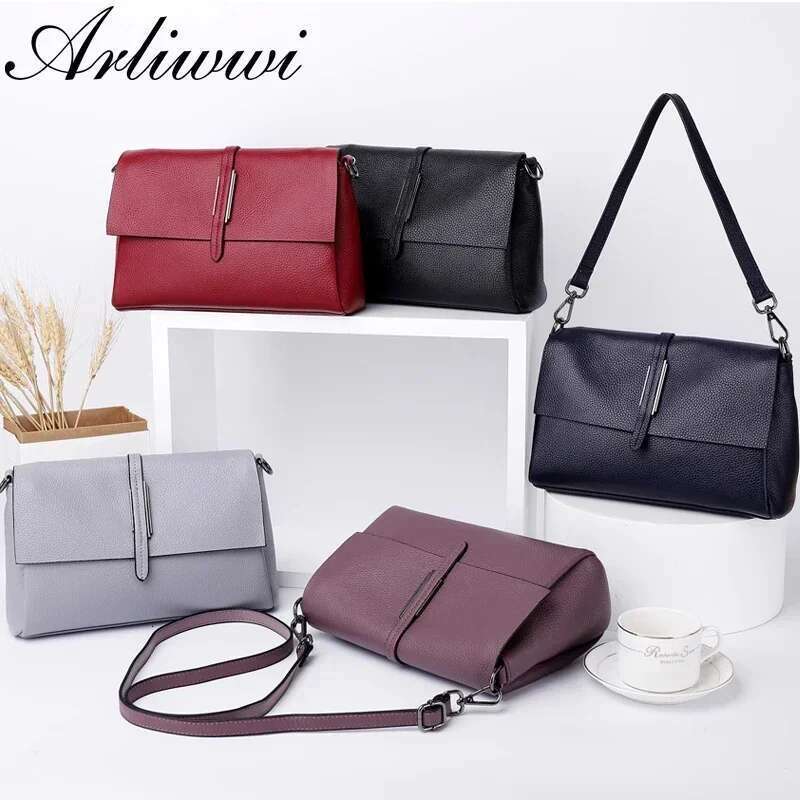 New Arliwwi Designer Real Cow Leather Lady's Flap Messenger Bags Soft Genuine Cowhide Functional Shoulder Handbags