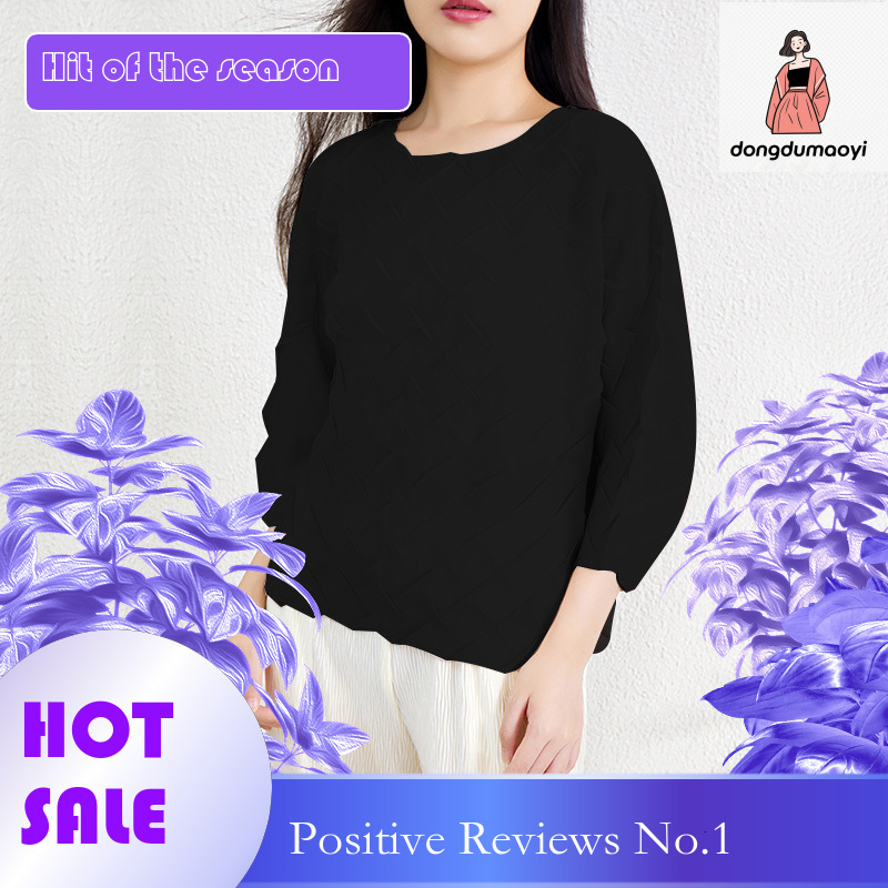 dongdumaoyi Bat loose oversized slimming pullover for autumn luxury, three bedroom seven quarter sleeve round neck top, t-shirt, women's