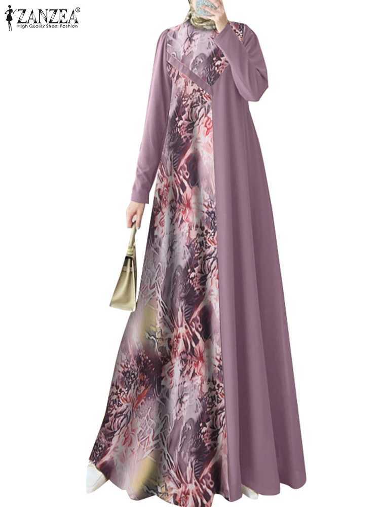 ZANZEA Women Muslim Fashion Floral Printed Patchwork Long Dresses Elegant Islamic Hijab O Neck Abaya Robes Long Slve Vestidos X250514