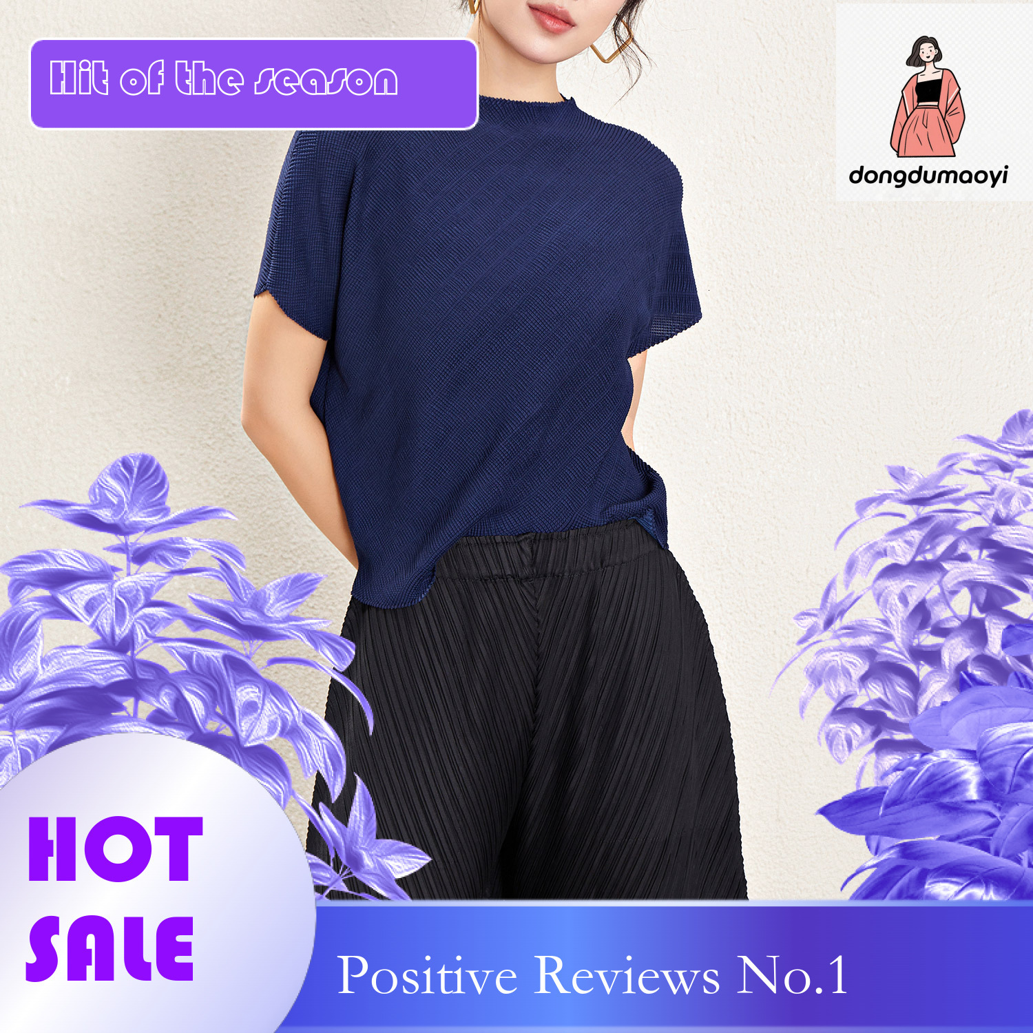 dongdumaoyi Miyake short sleeved top spring/summer 2024, with niche design a round neck, loose fit, slimming and pleated t-shirt for women