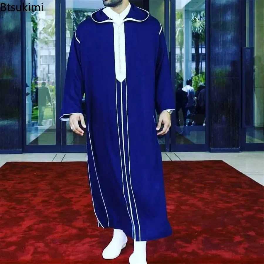2025 Mens Muslim Thobe Middle East Jubba Thobe Long Sleeves Islamic Robe Men Muslim Dress Saudi Arabic Hooded Thobe Abaya Male X250514