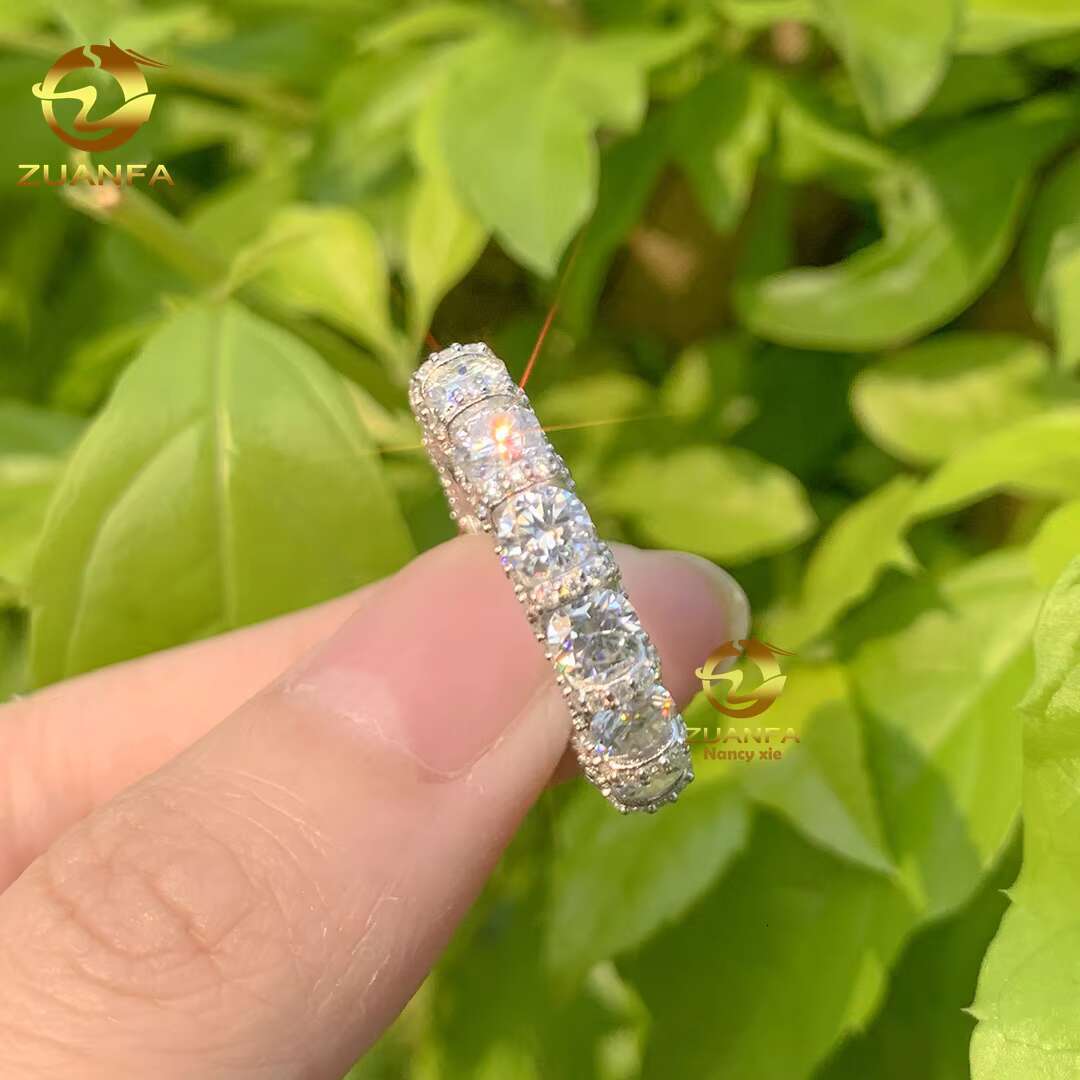 New Arrivals 925 Sterling Silver Pass Diamond Tester Round 4.25mm Side Iced Out Jewelry Eternity Moissanite Ring