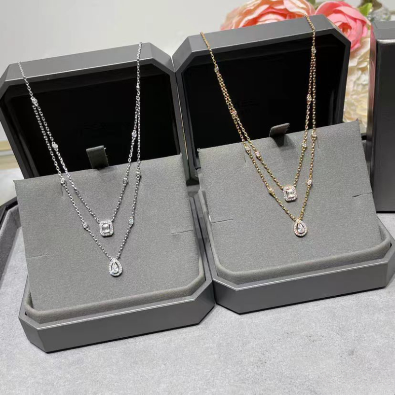 Luxury double row moissanite chain choker necklace for women ice square diamond silver 18k rose gold classic drop designer chokers necklaces jewelry